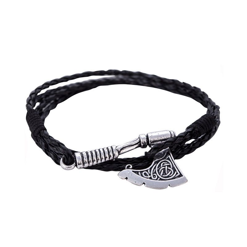 Viking bracelet on leather cord with Mammen axe and beads. - Inspire Uplift